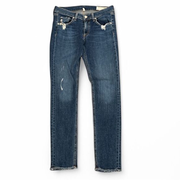 Rag & Bone Distressed Raw Hem Skinny Jeans Size 27 Blue High Stretch Fit - Picture 1 of 9
